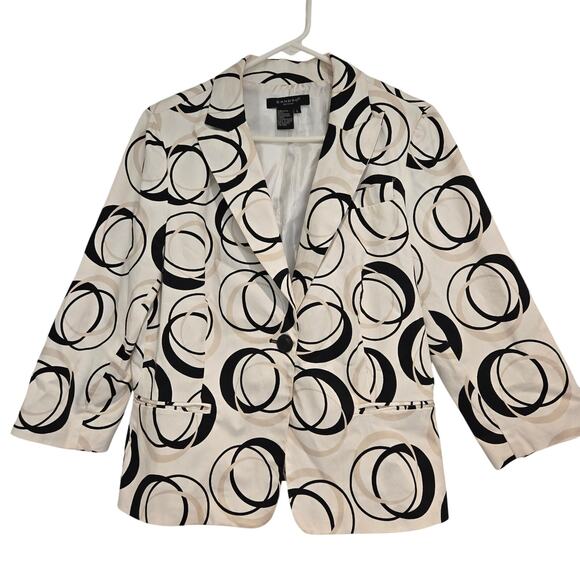 Sandro Sportswear 3/4 Sleeve Abstract Circle Art White Blazer Jacket, Size Large - Picture 1 of 7